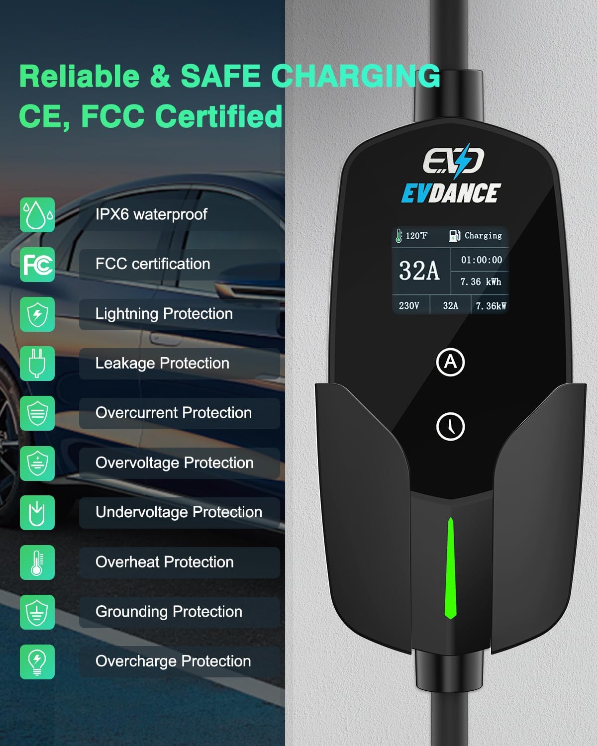 EVDANCE 32A Type 2 EV Charger  - Portable Ev Charger 32A Type 2 Cee Plug review and price